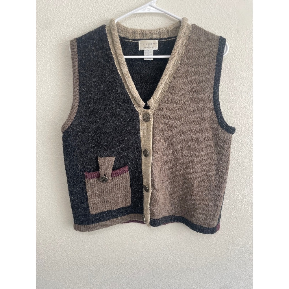 VTG Christopher & Banks Sweater Vest Womens Medium Colorblock Wool Grandmacore